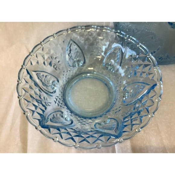 Indiana Glass Aqua Lidded Candy Dish, Heart and Flowers Pattern - Picture 6 of 11